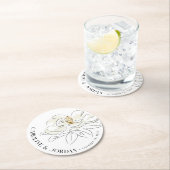 Witte Magnolia Illustratie Bruiloft Aangepaste Naa Ronde Kartonnen Onderzetter (Insitu)