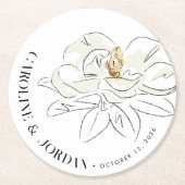 Witte Magnolia Illustratie Bruiloft Aangepaste Naa Ronde Kartonnen Onderzetter (Voorkant)