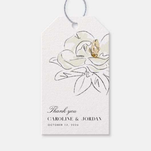 Witte Magnolia illustratie bruiloft dank u Cadeaulabel (Voorkant)