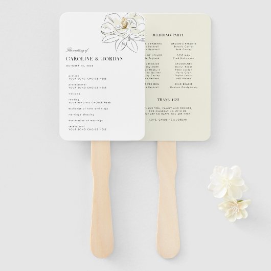 Witte Magnolia Illustratie Modern Programma Bruilo Handwaaier (Voorkant en achterkant)