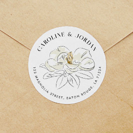 Witte Magnolia illustratie Modern retouradres Ronde Sticker