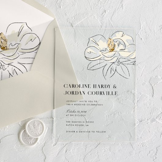 Witte Magnolia illustratie Moderne minimale bruilo Acryl Uitnodigingen