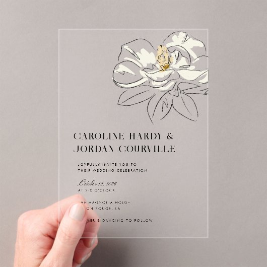 Witte Magnolia illustratie Moderne minimale bruilo Acryl Uitnodigingen (Insitu (Draagbaar))