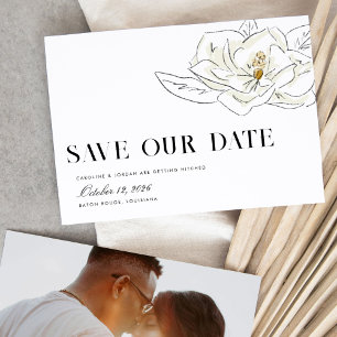 Witte Magnolia illustratie Moderne minimale foto Save The Date