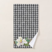 Witte Magnolia Leaves Black Check Rustic Bad Handdoek (Handdoek)