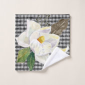 Witte Magnolia Leaves Black Check Rustic Bad Handdoek (Wasdoekje)