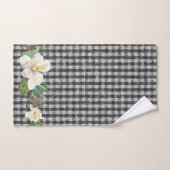 Witte Magnolia Leaves Black Check Rustic Bad Handdoek (Handdoek)