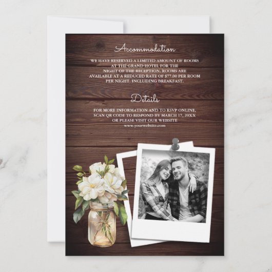 Witte Magnolia Mason Jar Wood Alles in een bruilof Kaart (Achterkant)