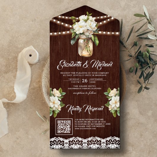 Witte Magnolia Metselwerk Pot Schuur Hout QR Code  All In One Uitnodiging