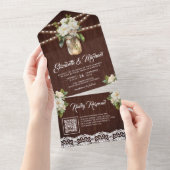 Witte Magnolia Metselwerk Pot Schuur Hout QR Code  All In One Uitnodiging (Afscheurbaar)