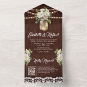 Witte Magnolia Metselwerk Pot Schuur Hout QR Code  All In One Uitnodiging (Binnen)