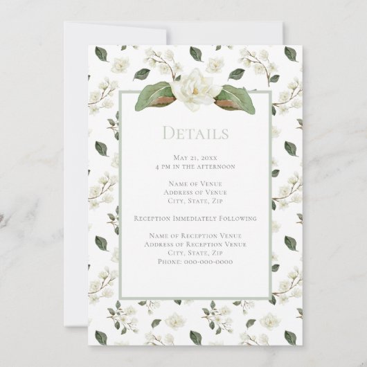 Witte Magnolia Minimaal Traditioneel Bloem Bruilof Aankondiging (Achterkant)