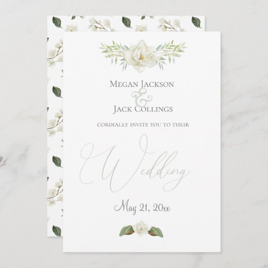Witte Magnolia Minimaal Traditioneel Bloem Bruilof Aankondiging (Voorkant / Achterkant)