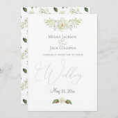 Witte Magnolia Minimale Traditionele Bloemige Brui Aankondiging (Voorkant / Achterkant)