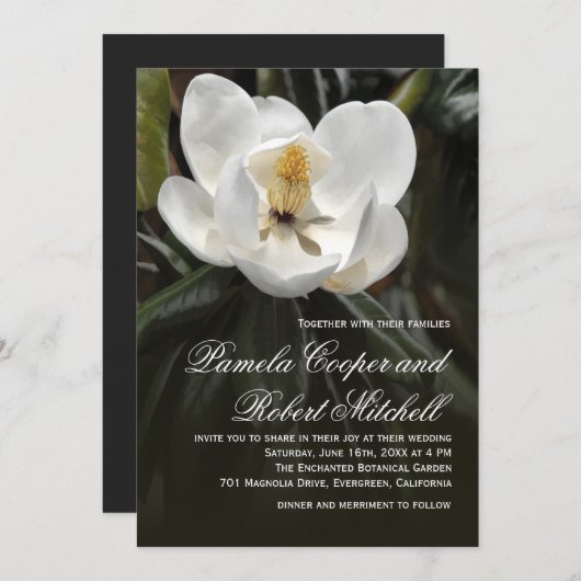 Witte Magnolia Moderne Bloemen Kaart (Voorkant / Achterkant)