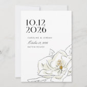Witte Magnolia Moderne minimale trouwfoto Save The Date (Voorkant)
