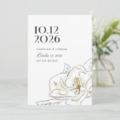 Witte Magnolia Moderne minimale trouwfoto Save The Date (Staand voorkant)