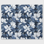 Witte Magnolia Patroon op middernacht achtergrond, Cadeaupapier (Vlak)