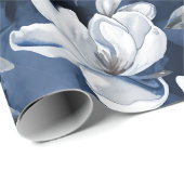 Witte Magnolia Patroon op middernacht achtergrond, Cadeaupapier (Rol Hoek)