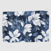 Witte Magnolia Patroon op middernacht achtergrond, Golfhanddoek (Horizontaal)