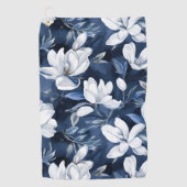 Witte Magnolia Patroon op middernacht achtergrond, Golfhanddoek (Voorkant)