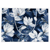 Witte Magnolia Patroon op middernacht achtergrond, Groot Cadeauzakje (Achterkant)