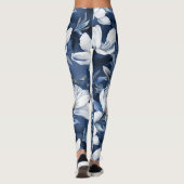 Witte Magnolia Patroon op middernacht achtergrond, Leggings (Achterkant)