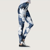 Witte Magnolia Patroon op middernacht achtergrond, Leggings (Rechts)