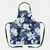 Witte Magnolia Patroon op middernacht achtergrond, Schort (Voorkant)