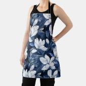 Witte Magnolia Patroon op middernacht achtergrond, Schort (Insitu)