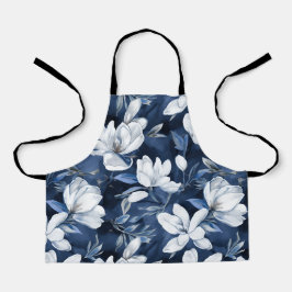 Witte Magnolia Patroon op middernacht achtergrond, Schort