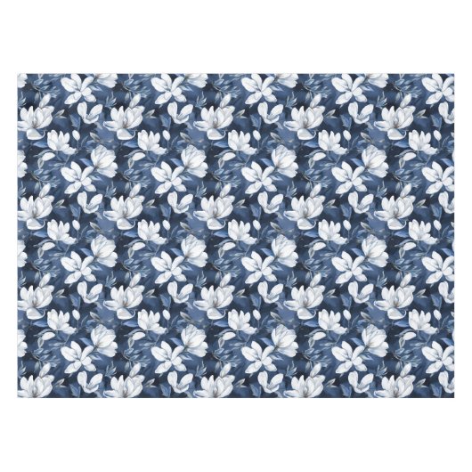 Witte Magnolia Patroon op middernacht achtergrond, Tafelkleed (Voorkant (Horizontaal))