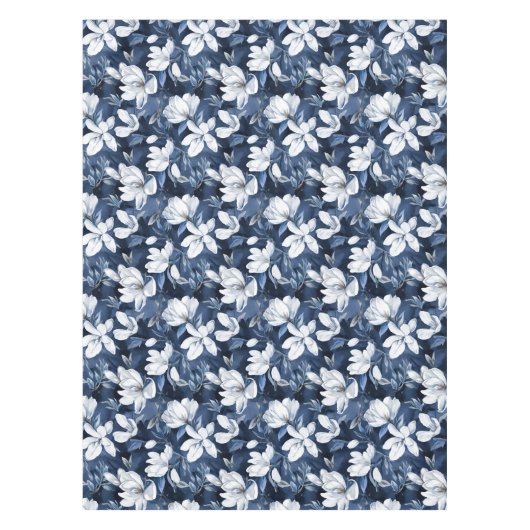 Witte Magnolia Patroon op middernacht achtergrond, Tafelkleed (Voorkant)