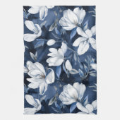 Witte Magnolia Patroon op middernacht achtergrond, Theedoek (Verticaal)
