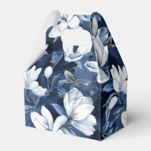 Witte Magnolia Patroon op middernacht chiffon