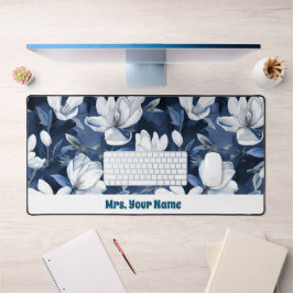 Witte Magnolia Patroon op middernacht chiffon Bureaumat