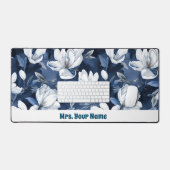 Witte Magnolia Patroon op middernacht chiffon Bureaumat (Keyboard & Muis)