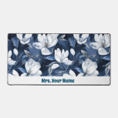 Witte Magnolia Patroon op middernacht chiffon Bureaumat (Voorkant)