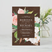 Witte Magnolia Roze Bloemen Alles in Een Hout Trou Kaart (Staand voorkant)