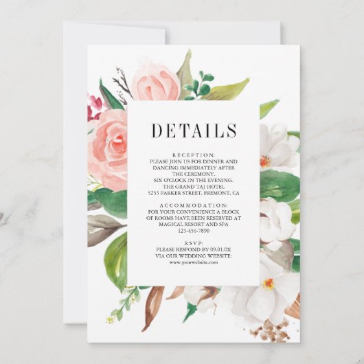 Witte Magnolia Roze Bloemen Alles in Een Huwelijk Kaart (Achterkant)