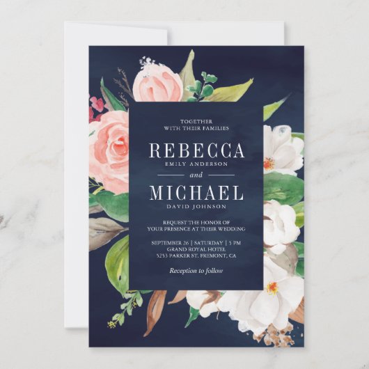 Witte Magnolia Roze Bloemen Alles in Een Marine Hu Kaart (Voorkant)