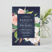 Witte Magnolia Roze Bloemen Alles in Een Marine Hu Kaart (Staand voorkant)