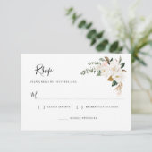 witte magnolia & roze bloemen RSVP kaart (Staand voorkant)