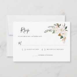witte magnolia & roze bloemen RSVP kaart