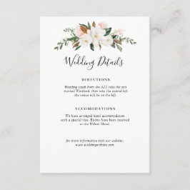 Witte Magnolia & Roze Bloemen Wedding Details Kaar Informatiekaartje