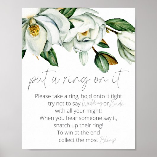 Witte Magnolia Rustic Floral zet een ring op het s Poster (Voorkant)