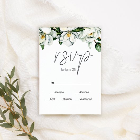 Witte Magnolia Rustieke Bloem Bruiloft RSVP Kaart