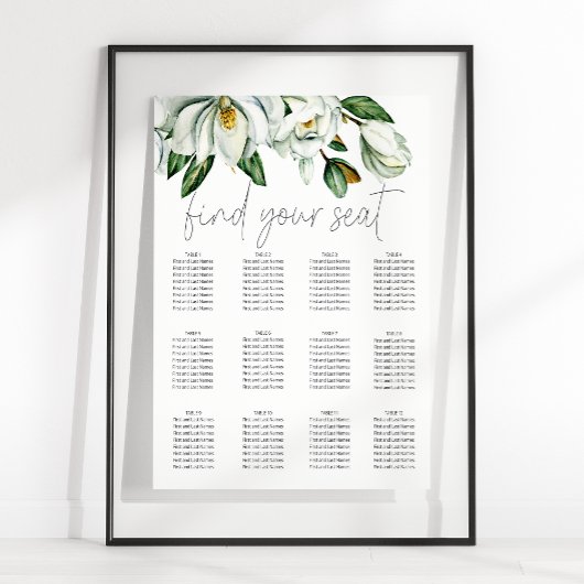 Witte Magnolia Rustieke Bloem Bruiloft Zitplaatska Poster