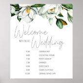 Witte Magnolia Rustieke Bloemen Bruiloftsschema Poster (Voorkant)