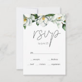 Witte Magnolia Rustieke Bloemen Huwelijk RSVP Kaar (Voorkant)